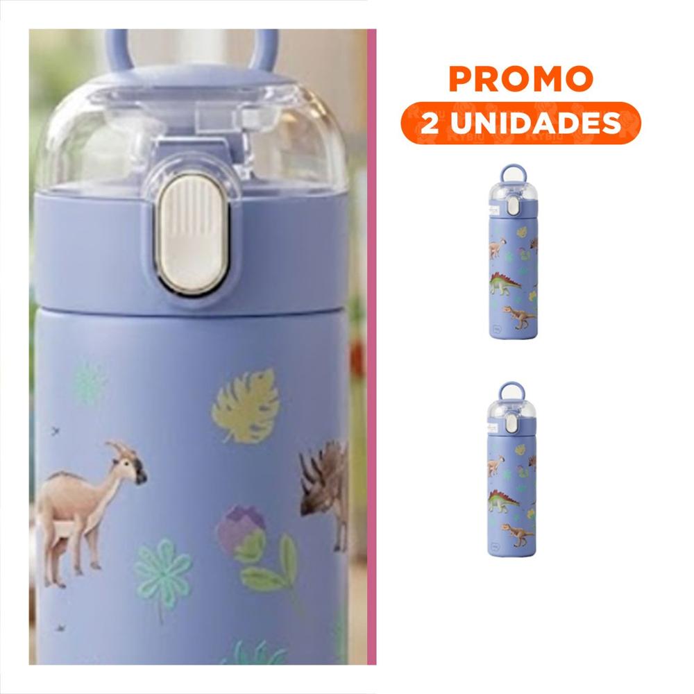 Pack2 Copo Escolar 420ml Dinosaurio Azul para Bebidas en Casa o Escuela YRegalo Sticker