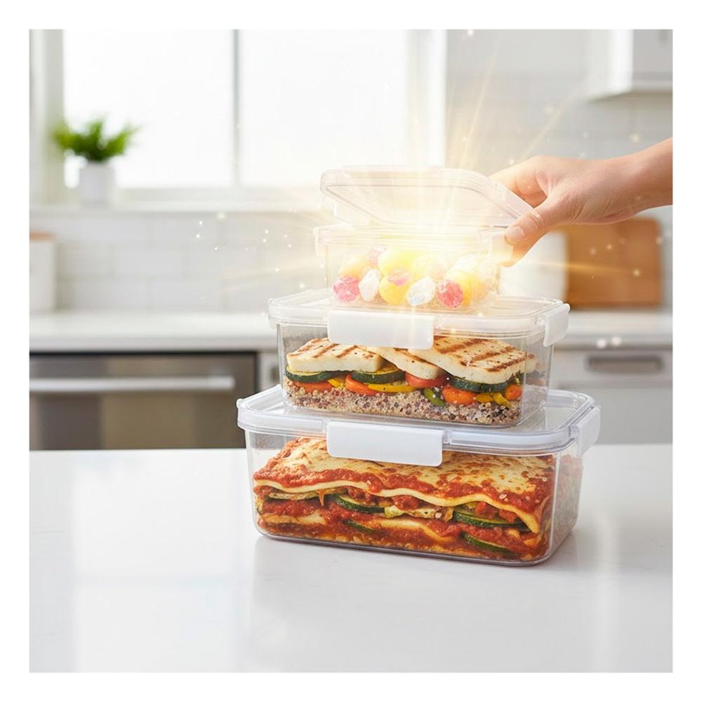 Pack de Tapers Rectangulares con Capacidades 700ml 1700ml 3300ml Transparente