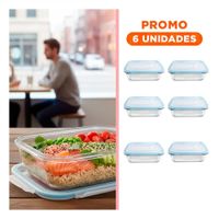 Pack6 Contenedor con tapa 1040ml de vidrio transparente linea celeste YRegalo Sticker