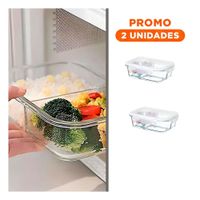 Pack2 Recipiente Vidrio 2 Divisiones 1040ml Transparente Linea Blanca Cocina YRegalo Sticker