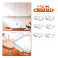 Pack6 Contenedor Vidrio 2 Divisiones 1040ml Transparente Linea Blanca Comida YRegalo Sticker