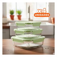 Pack4 Depositos de vidrio rectangular con tapa verde set de 3 cocina Y Papel Regalo