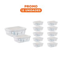 Pack12 Recipiente de Vidrio 1040ml Transparente con Tapa Firme