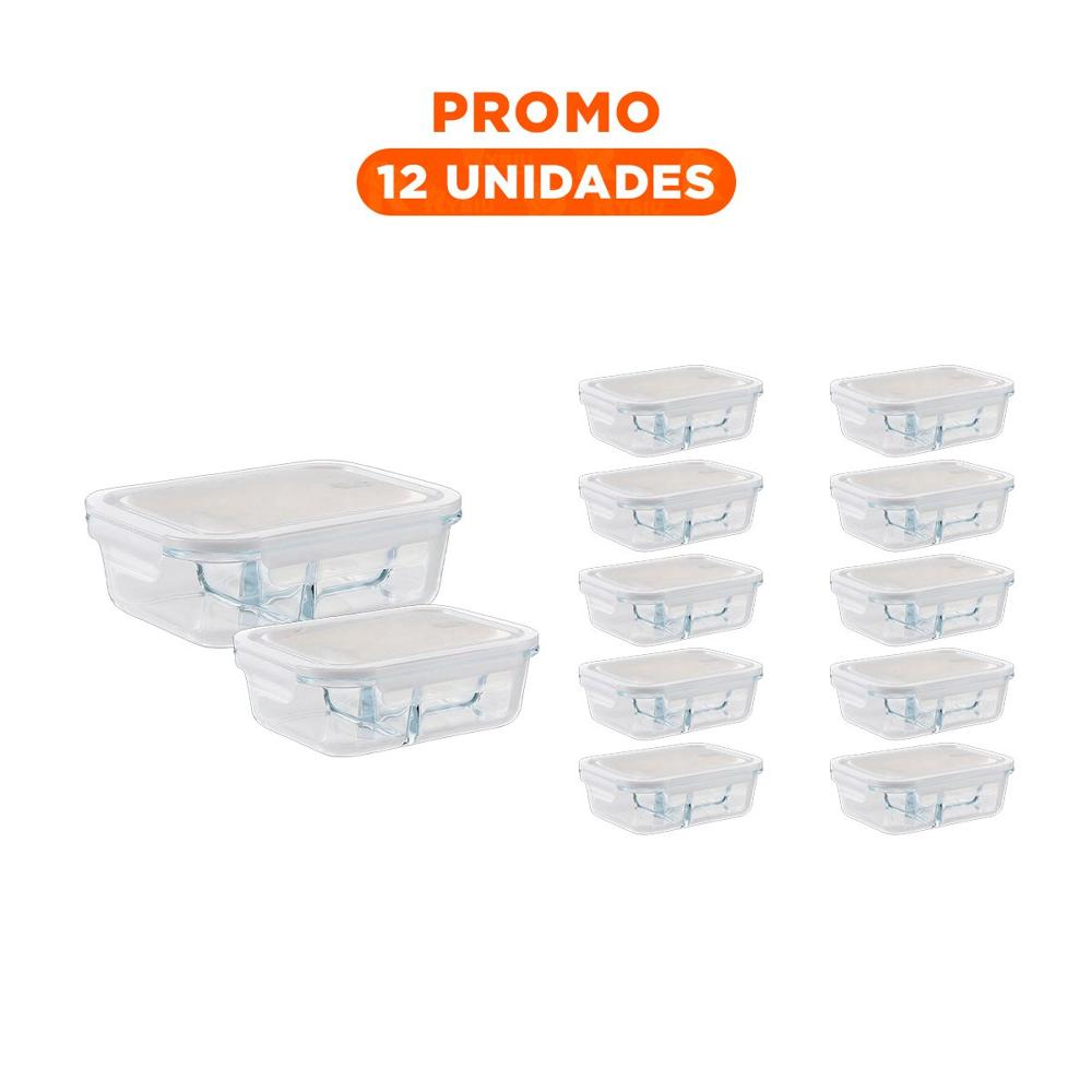 Pack12 Recipiente de Vidrio 1040ml Transparente con Tapa Firme