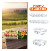 Pack12 Contenedor Vidrio 2 Divisiones 1040ml Transparente Linea Blanca Organiza