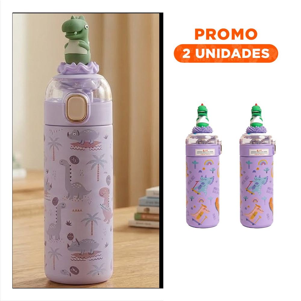Pack2 Copo Escolar 420ml Dinosaurio 3D Lila para Bebidas en Casa o Escuela YRegalo Sticker