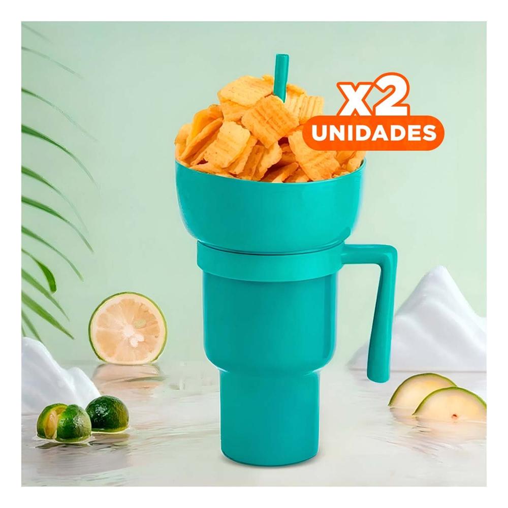 Pack2 Copa 2 en 1 de Material ABS Verde para Bebidas y Snacks en Casa