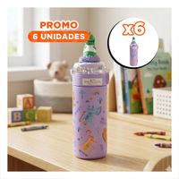 Pack6 Frasco Portatil 420ml Dinosaurio 3D Lila para Bebidas en Excursiones
