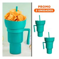 Pack2 Contenedor 2 en 1 para Snacks y Bebidas de ABS Color Verde Actual YRegalo Sticker
