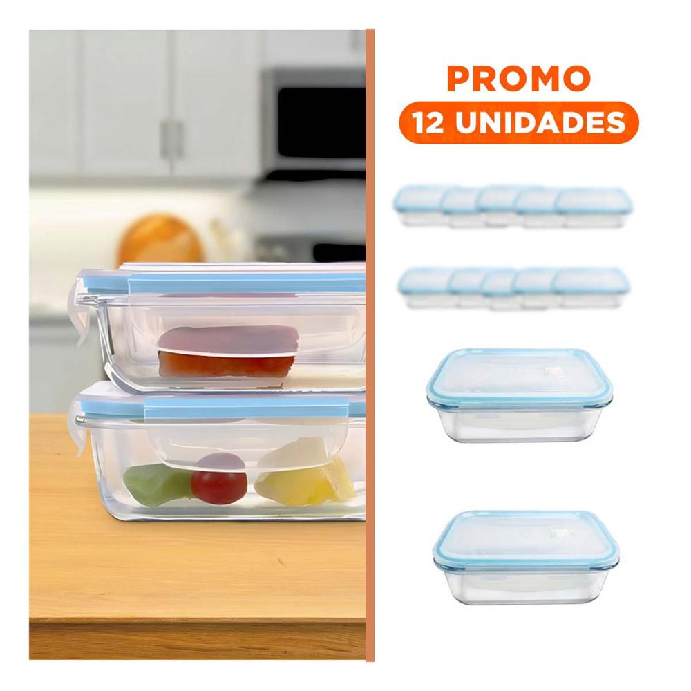 Pack12 Frasco con tapa 1040ml de vidrio transparente linea celeste