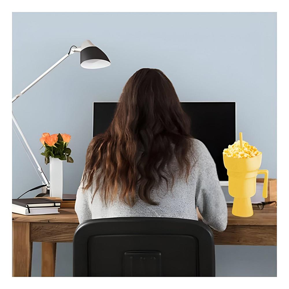 Vaso 2 en 1 en Material ABS Amarillo para Momentos de Cine y Entretenimiento Y Notas