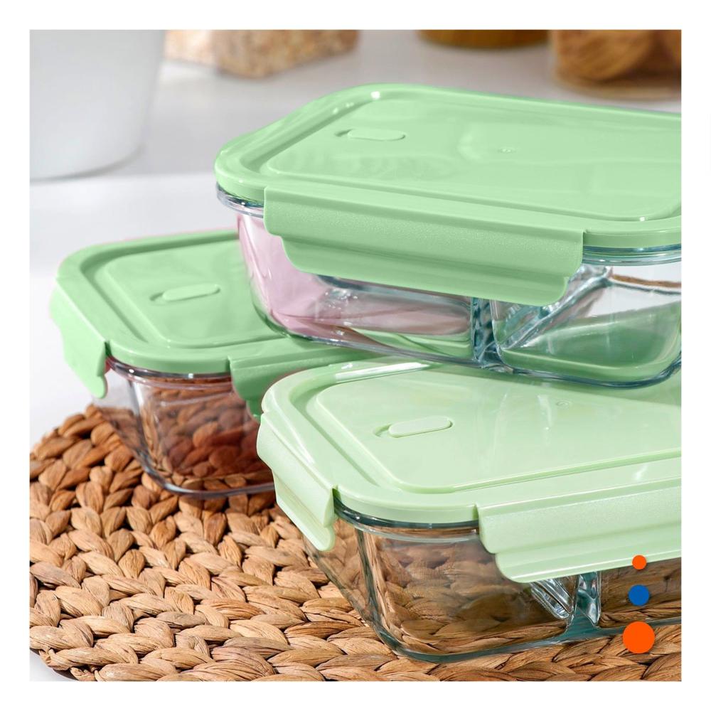 Pack de 3 envases de vidrio rectangular con tapa verde para hogar Y Papel Regalo