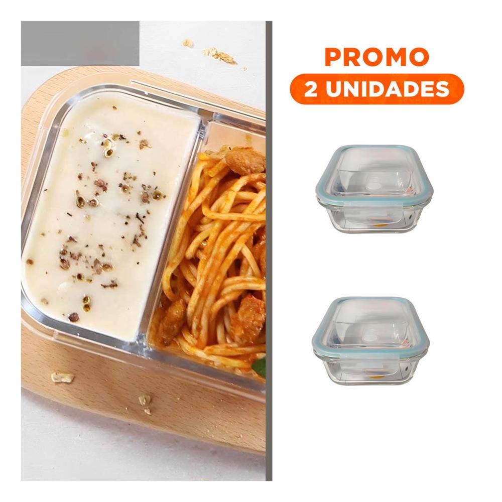 Pack2 Envase de Vidrio con Tapa 2 Divisiones 1040ml Linea Celeste YRegalo Sticker