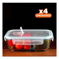 Pack4 Contenedor Vidrio 2 Divisiones 1040ml Transparente Linea Blanca Cocina YRegalo Sticker