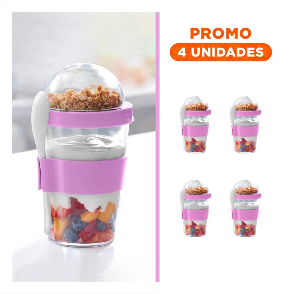 Pack4 Contenedor Compacto 350 Ml Rosado para Colacion Saludable