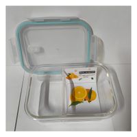 Caja de Vidrio con Tapa 2 Divisiones 1040ml Transparente Linea Celeste para Comida Y notas