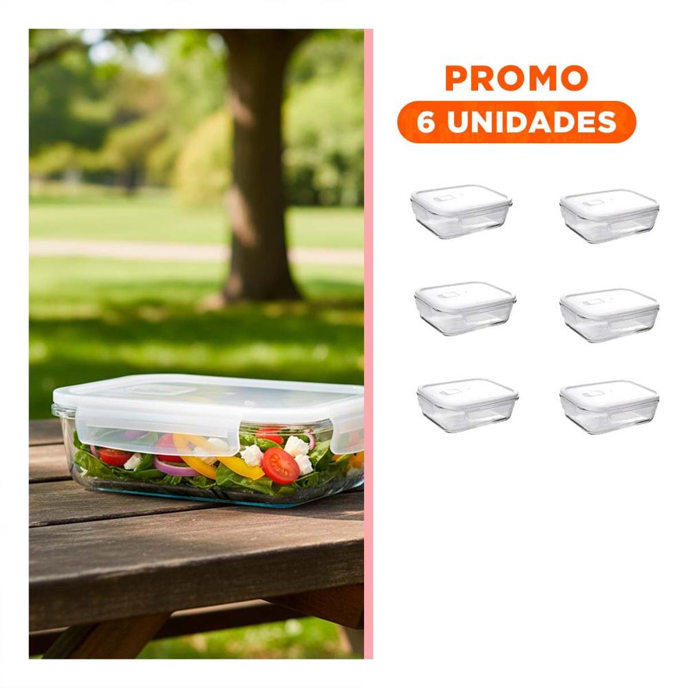 Pack6 Contenedor hermetico de vidrio con tapa 1040ml transparente YRegalo Sticker