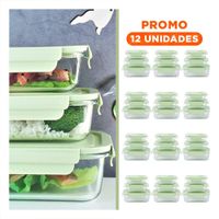 Pack12 Cajas de vidrio rectangular con tapa verde set de 3 cocina