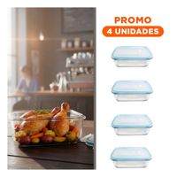 Pack4 Contenedor transparente 1040ml con tapa de vidrio linea celeste