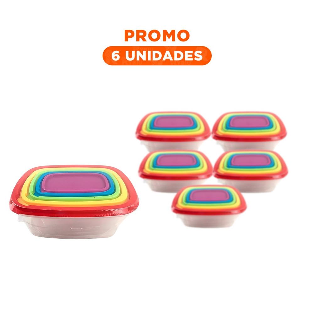 Pack6 Contenedor de Cocina Rectangular 5 Piezas Multicolor Resistente YRegalo Sticker