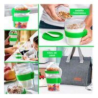 Vaso para Desayuno Saludable 350 Ml con Cuchara en Verde Limon de Uso Diario Y Ligas Regalo