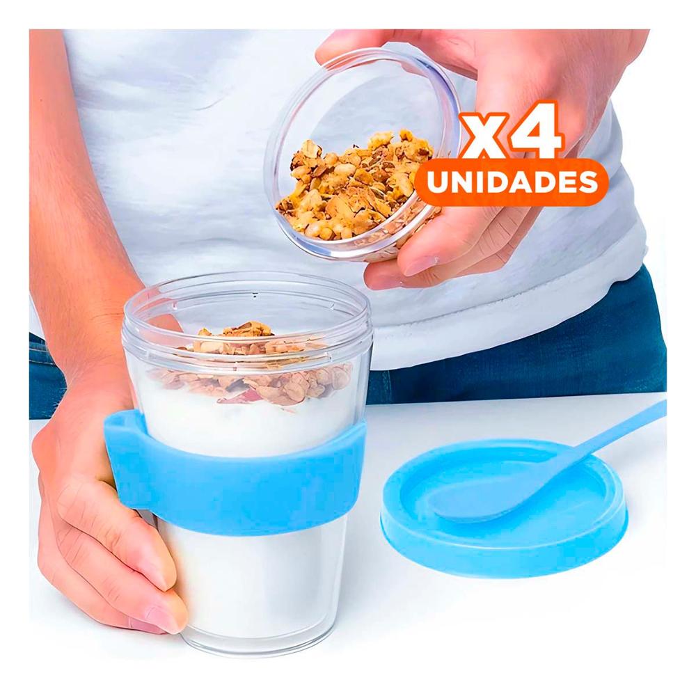 Pack4 Taza 350 Ml Celeste para Yogurt Cremoso y Cereal Matutino YRegalo Sticker