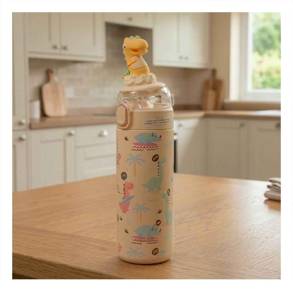 Termo Infantil 420ml Dinosaurio 3D Crema con Diseno Colorido para Ninos YPapel Regalo