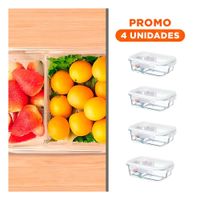 Pack4 Recipiente Vidrio 2 Divisiones 1040ml Transparente Linea Blanca Guardado