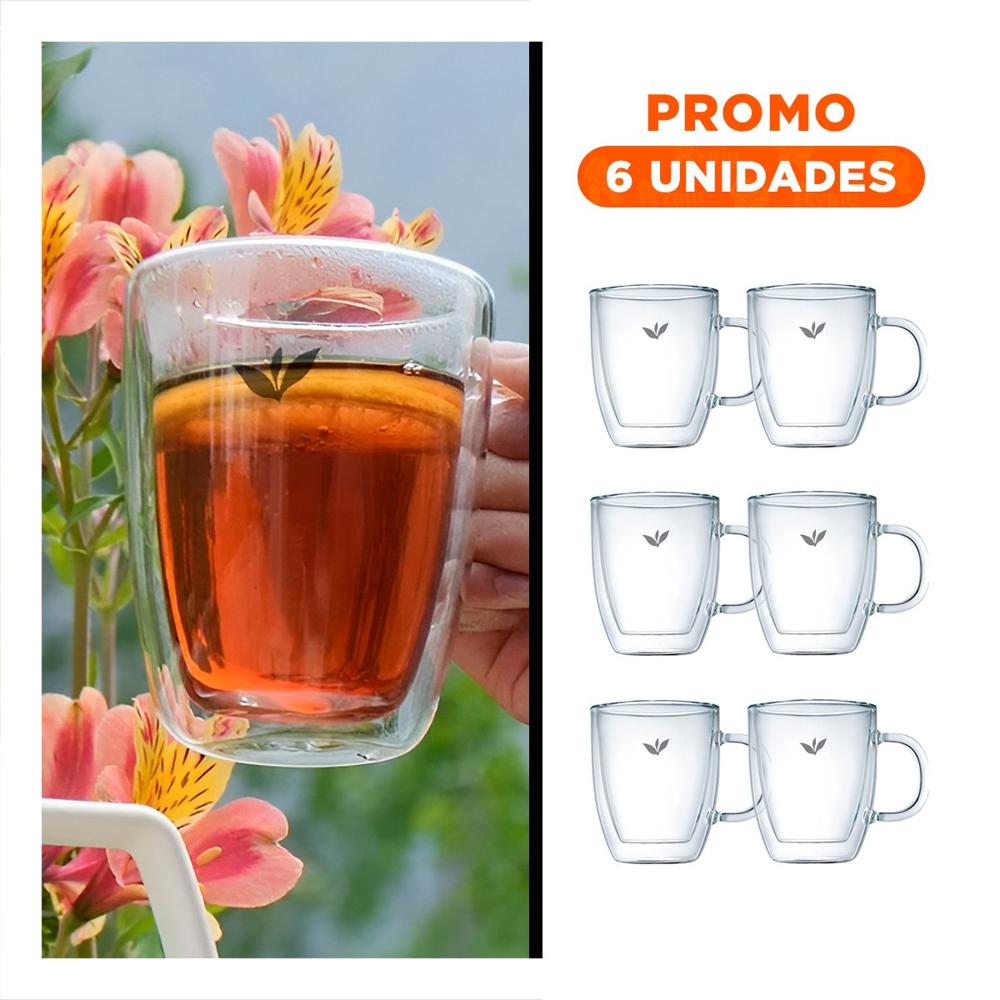 Pack6 Vaso de 8x5.6x11cm para de 250ml Vidrio Transparente con Hojitas Y Regalo Sticker