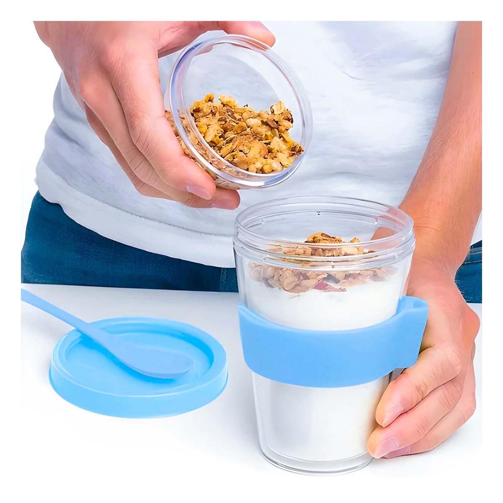 Vaso Celeste con Cuchara Integrada para Yogurt y Cereal de 350 Ml YPapel Regalo