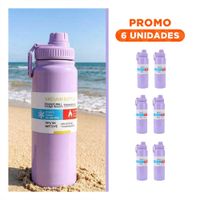 Pack6 Envase Infantil 800ml Lila para Ninos con Diseno Divertido YRegalo Sticker