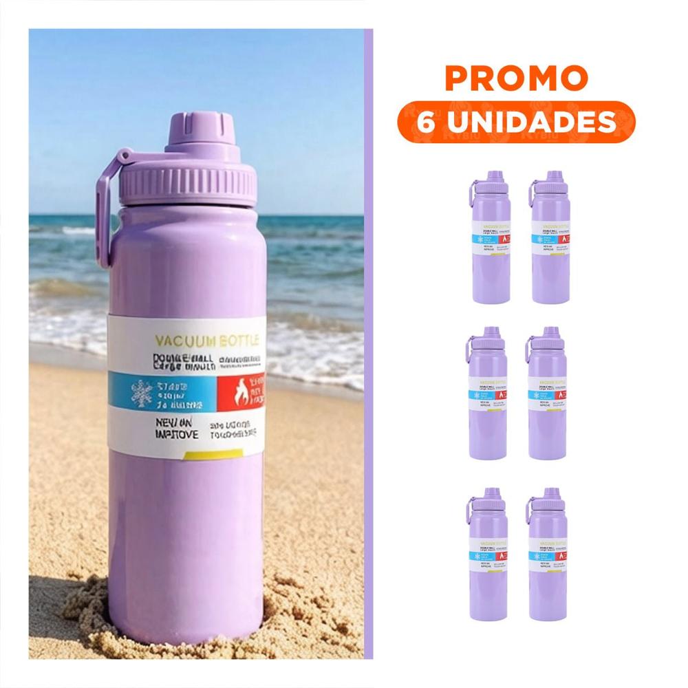 Pack6 Envase Infantil 800ml Lila para Ninos con Diseno Divertido YRegalo Sticker