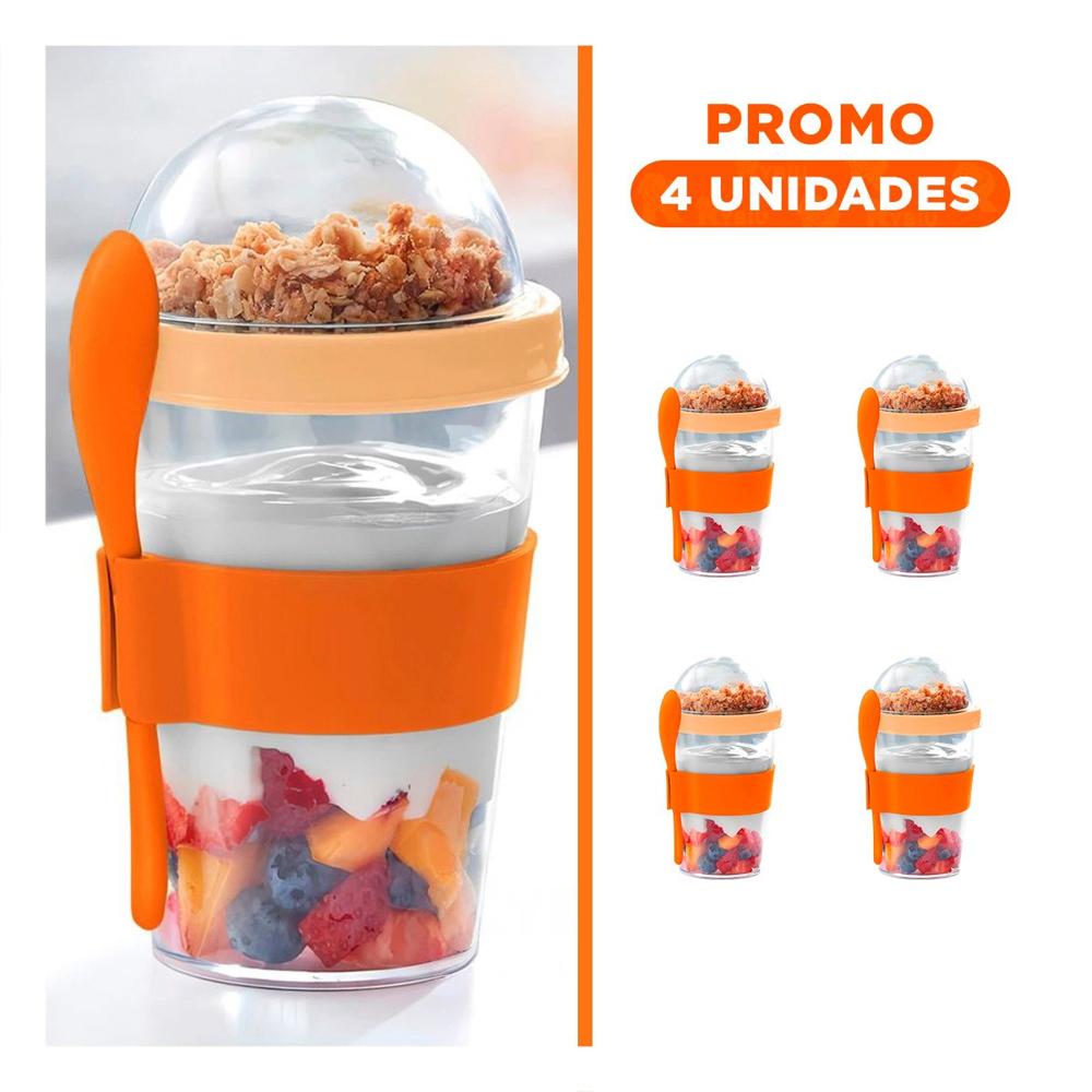 Pack4 Contenedor Compacto 350 Ml Anaranjado para Colacion Saludable