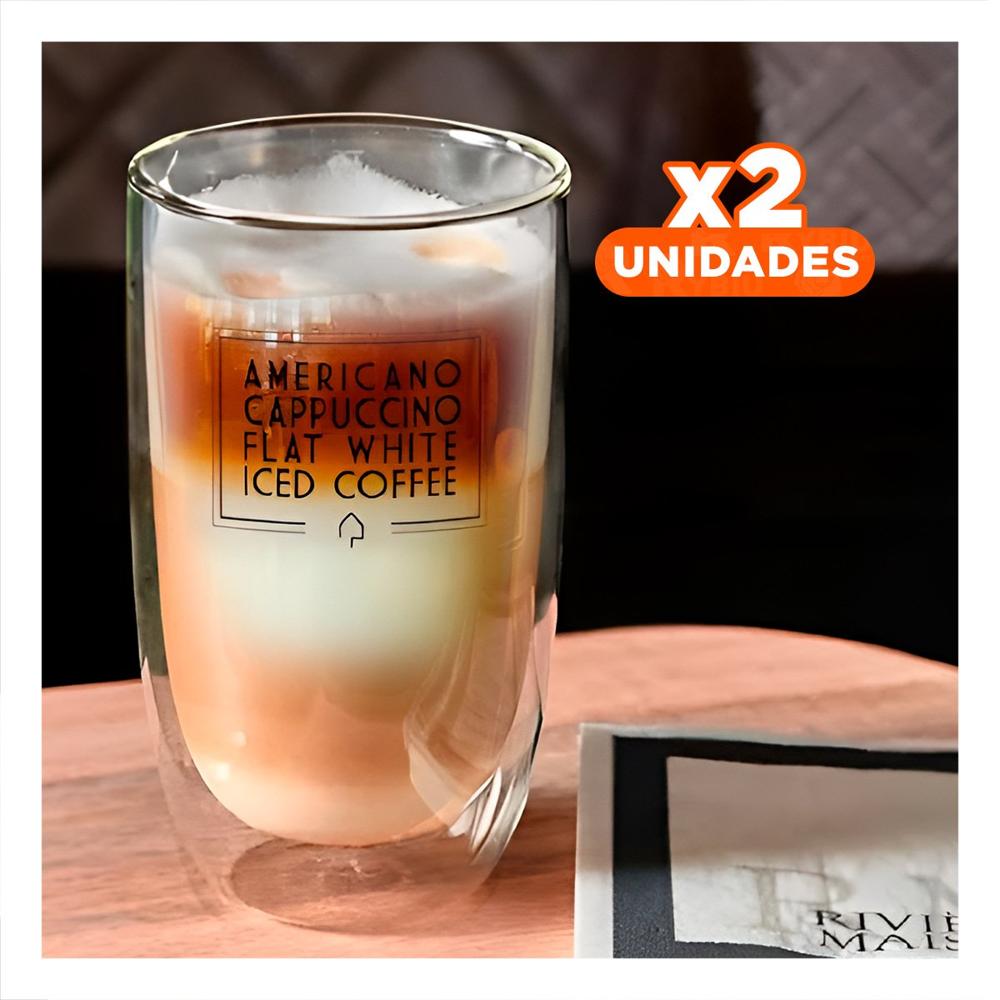 Pack2 Copa 450 ML en Color Transparente con Vidrio Doble Capa para Frappuccino Y Papel Regalo