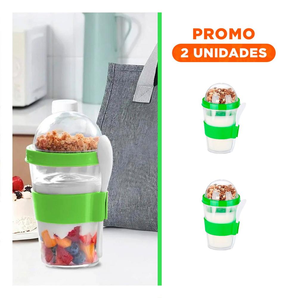 Pack2 Contenedor para Llevar Yogurt y Cereal con 350 Ml en Verde Limon Moderno YRegalo Sticker