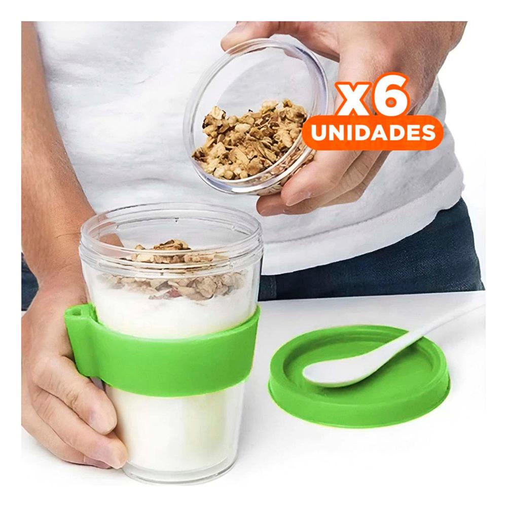 Pack6 Recipiente 350 Ml con Cuchara Verde Limon para Uso Diario en Oficina YPapel Regalo