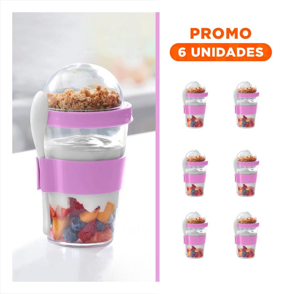 Pack6 Recipiente Rosado con 350 Ml para Desayuno Diario Funcional YRegalo Sticker