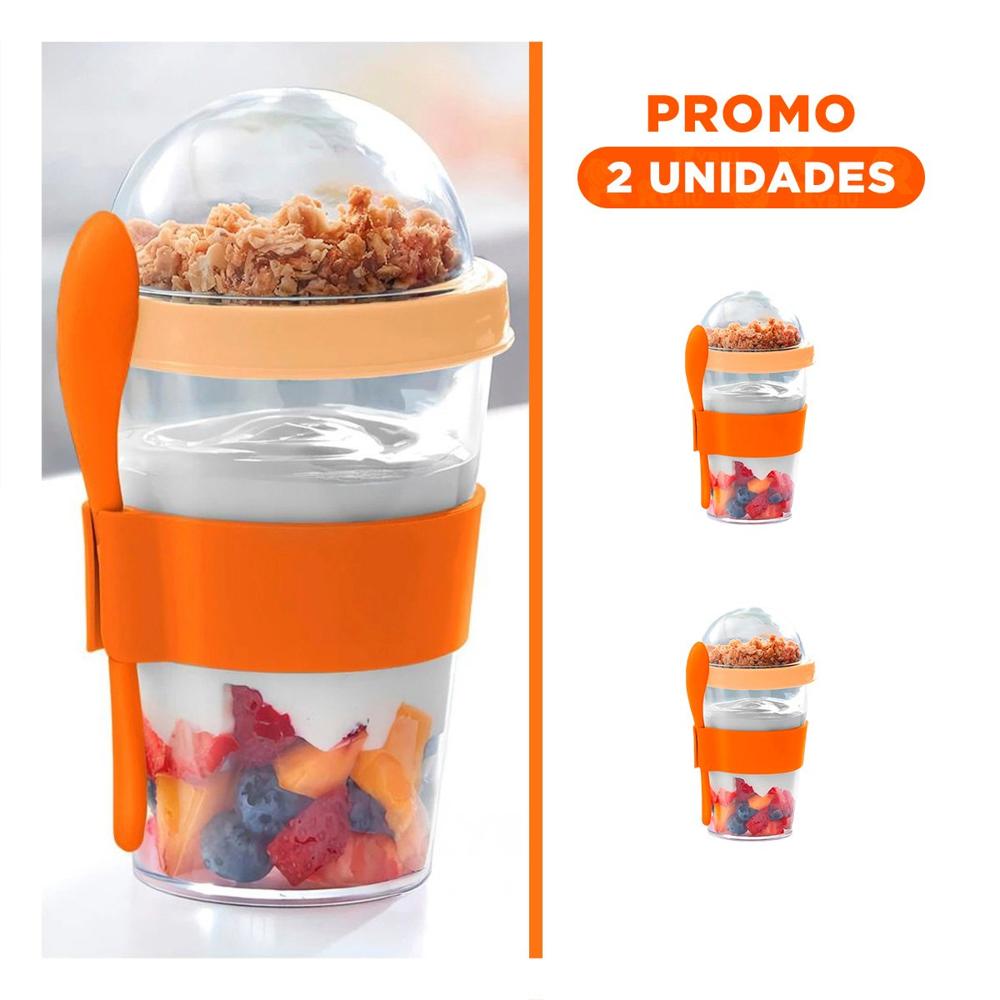Pack2 Contenedor para Llevar Yogurt y Cereal con 350 Ml en Anaranjado Moderno YRegalo Sticker