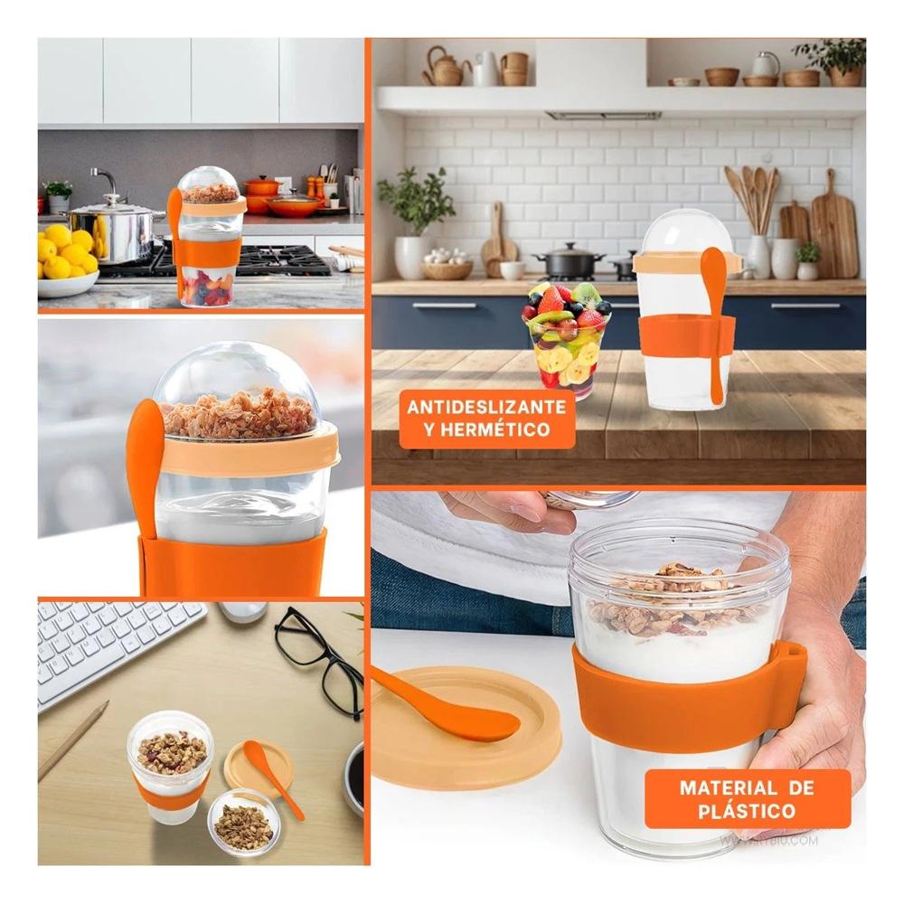 Vaso para Desayuno Saludable 350 Ml con Cuchara en Anaranjado de Uso Diario YLigas Regalo