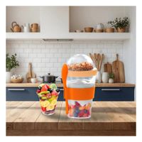 Vaso para Yogurt y Cereal 350 Ml Anaranjado con Cuchara para Uso Diario en Movimiento
