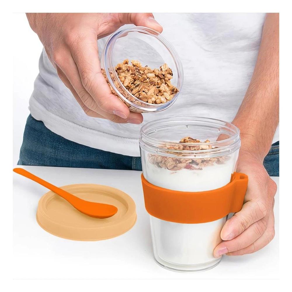 Vaso 350 Ml Anaranjado para Yogurt Cremoso y Cereal Crujiente con Estilo Moderno Y Notas