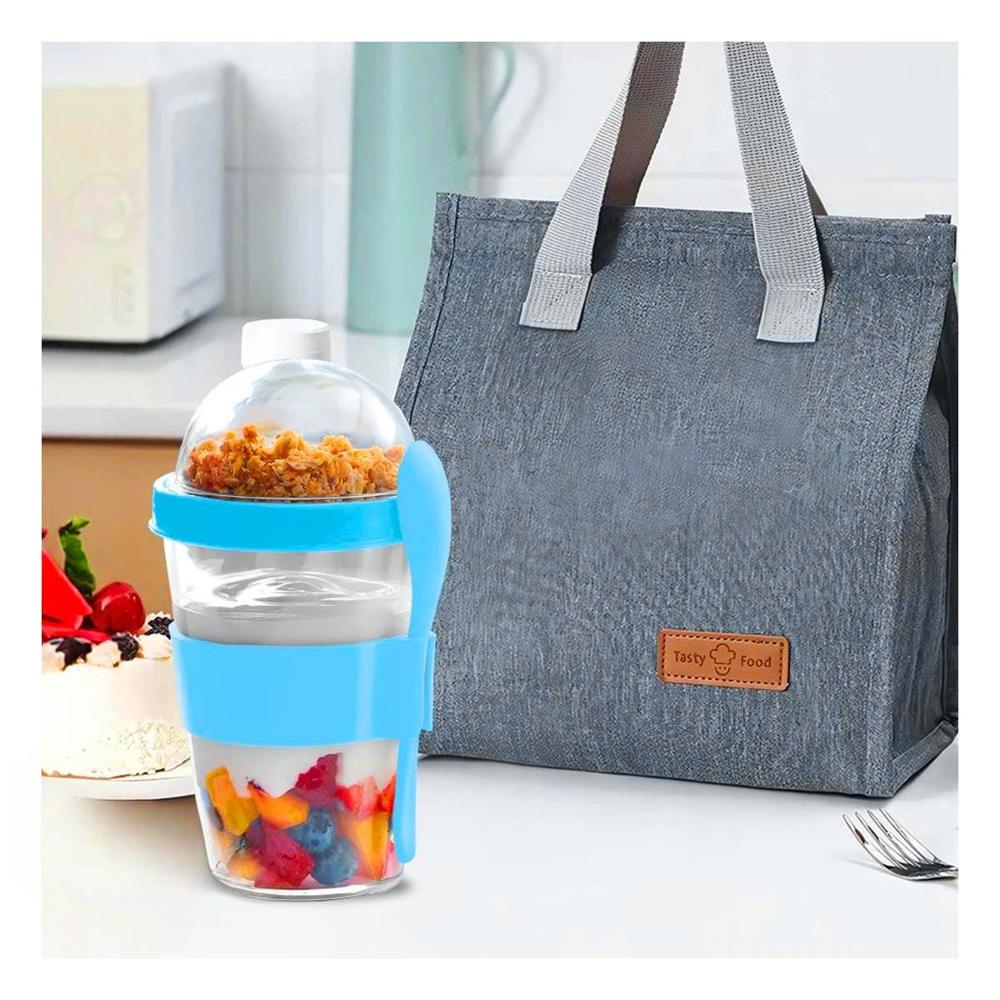 Vaso 350 Ml Celeste para Yogurt Cremoso y Cereal Crujiente con Estilo Moderno Y Notas