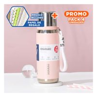 Pack4 Contenedor Rosado 800ml con Tapa Hermética para Transporte de Bebidas YPapel Regalo