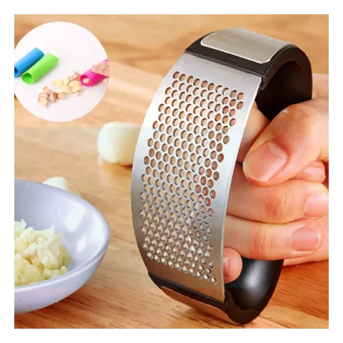 Machacador de Ajo Mango de Plastico en Aluminio Fuerte para Cocina Y notas