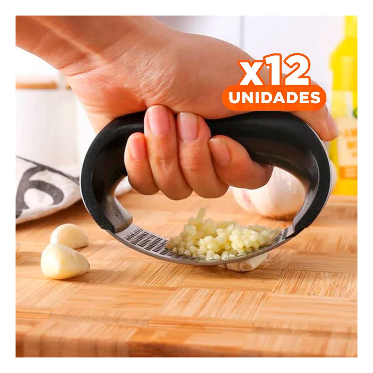 Pack12 Aplastador Resistente de Ajo Mango de Plastico en Aluminio Cocina Y Regalo Sticker