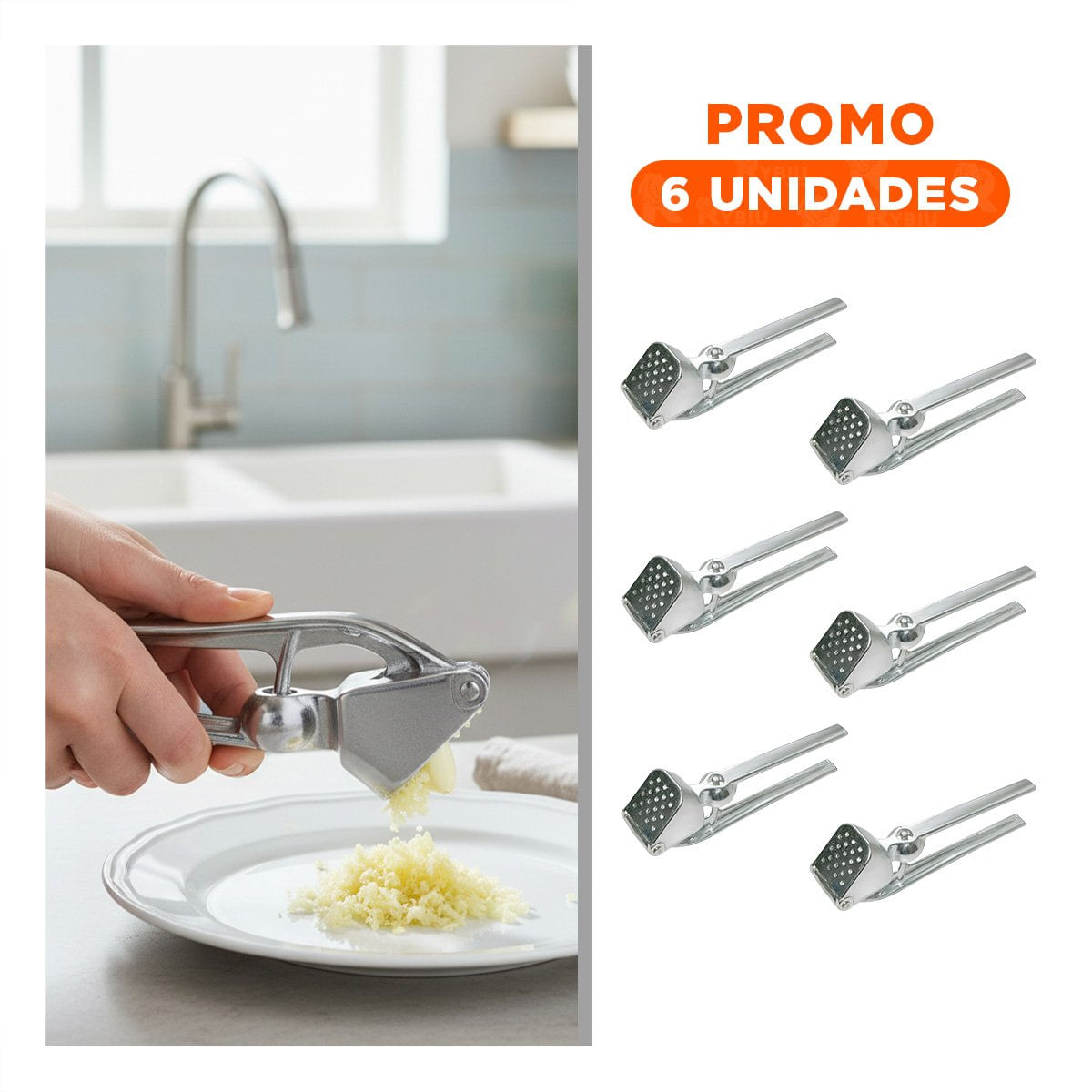 Pack6 Triturador de Ajo Plateado de Aluminio Duradero para Cocina Y Regalo Sticker