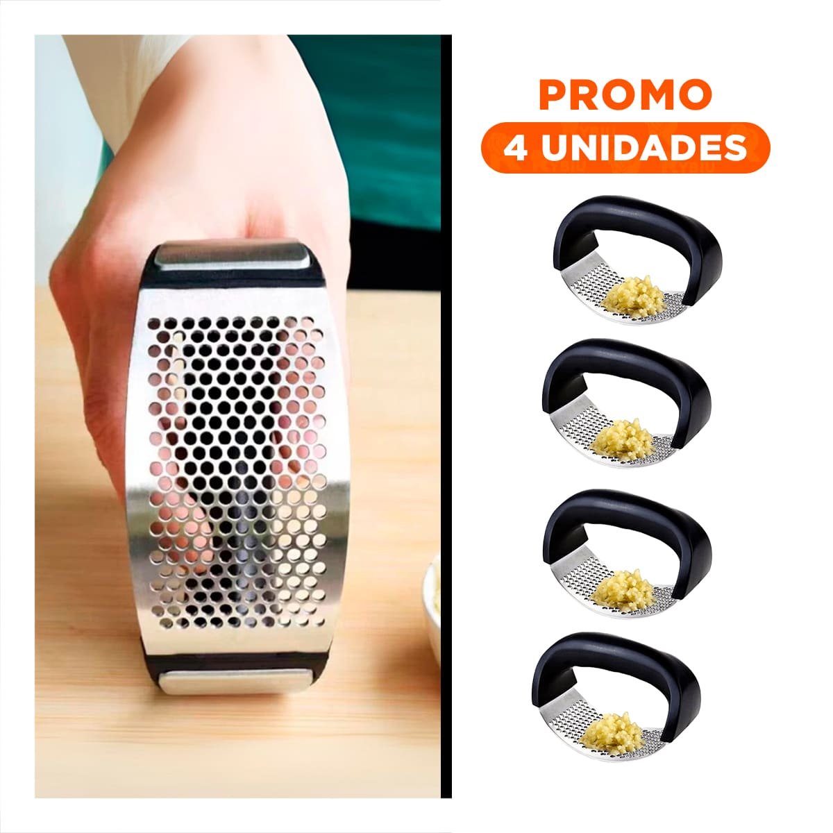 Pack4 Aplastador Metalico de Ajo Mango de Plastico en Aluminio Cocina