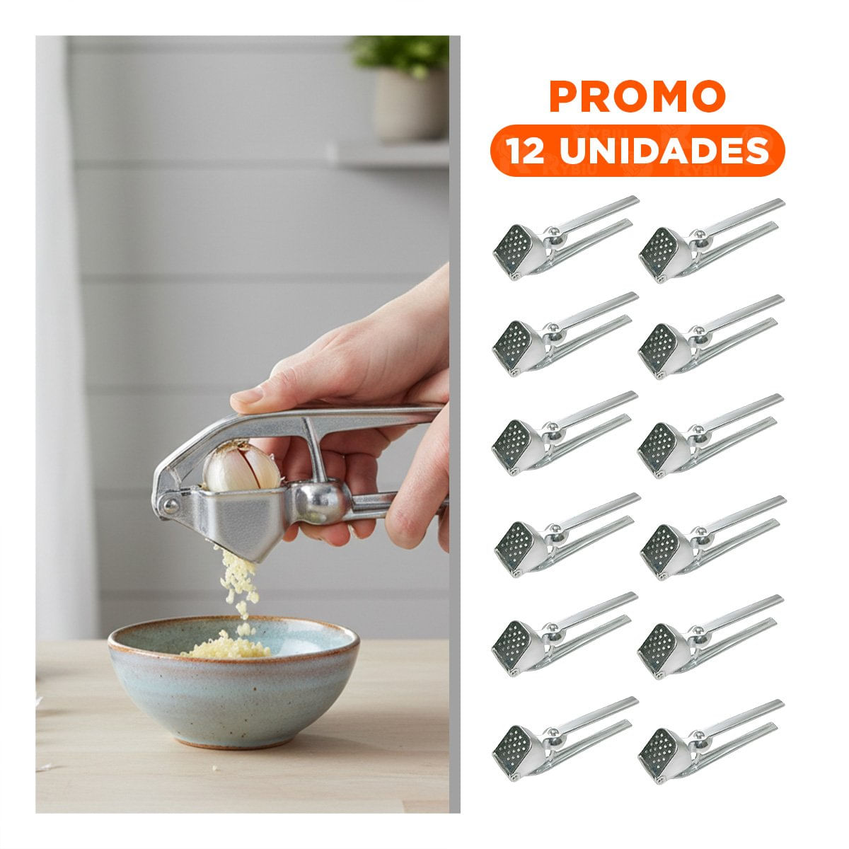 Pack12 Aplastador de Ajo Plateado de Aluminio Fuerte para Cocina Moderna