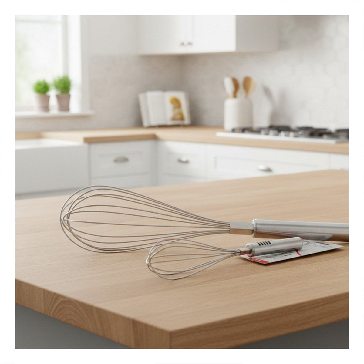 Batidora Manual Plateado de Acero Inoxidable para Reposteria Casera Y Papel Regalo