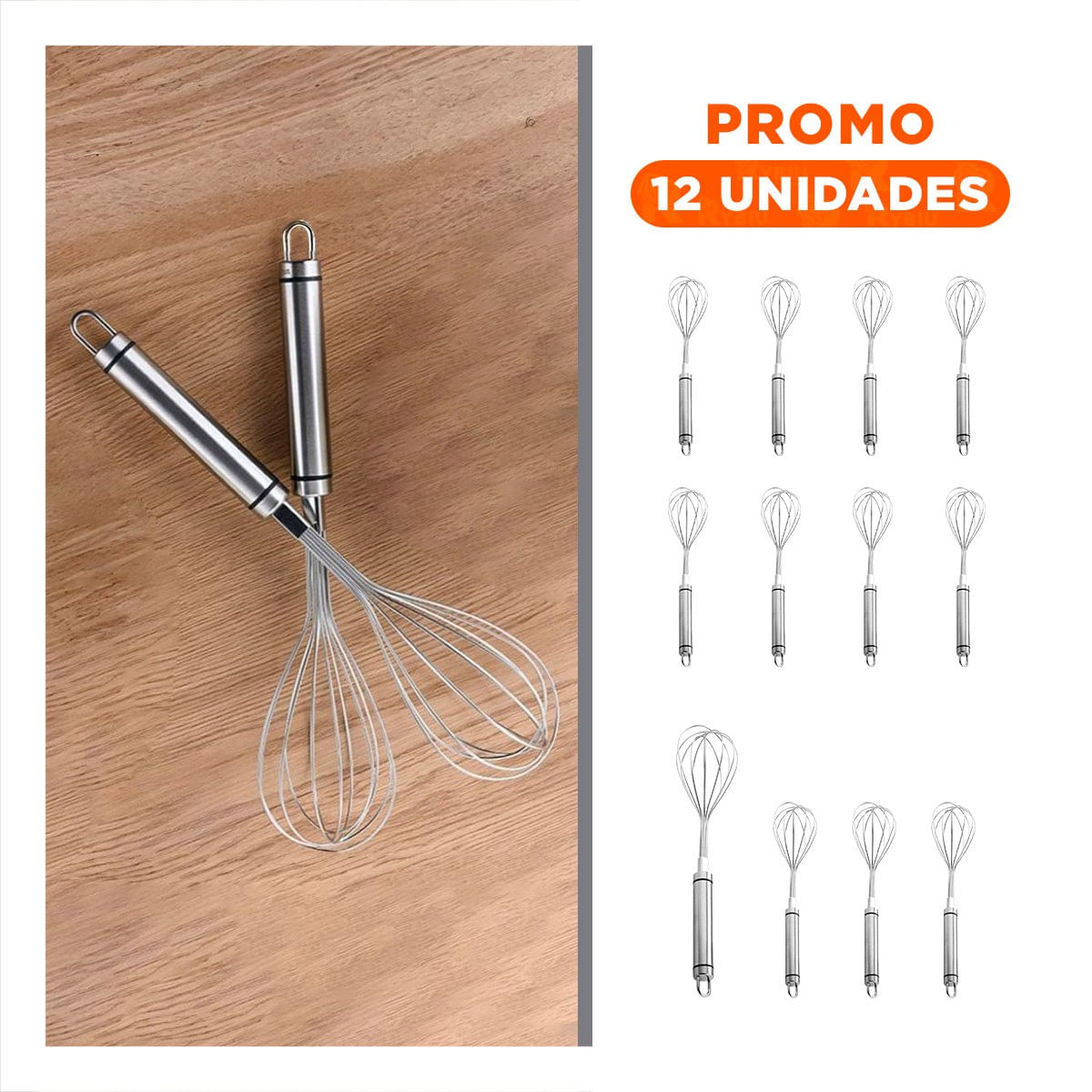 Pack12 Licuadora Manual Duradera de Acero Inoxidable Plateado para Uso Diario